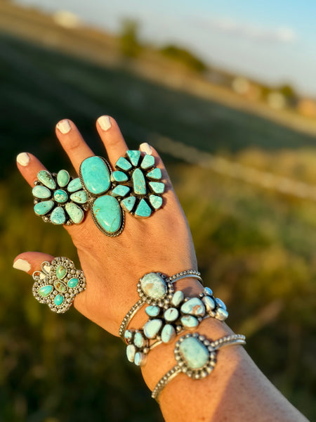 2 Stone Kingman Turquoise and Sterling Silver || Adjustable Ring