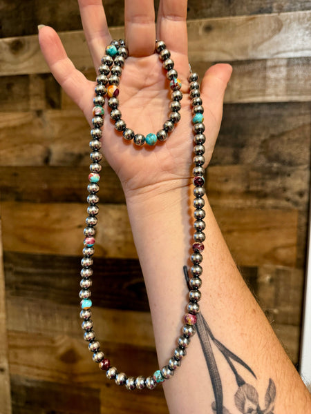 8 mm Sterling Silver Pearls with Mohave Beads || Bracelet