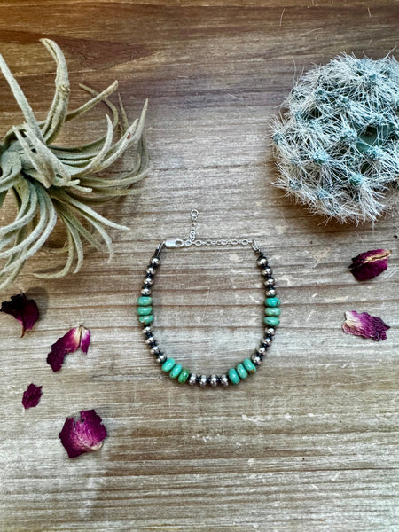 5 mm Sterling Silver Pearls with Real Turquoise Rondelle || Bracelet