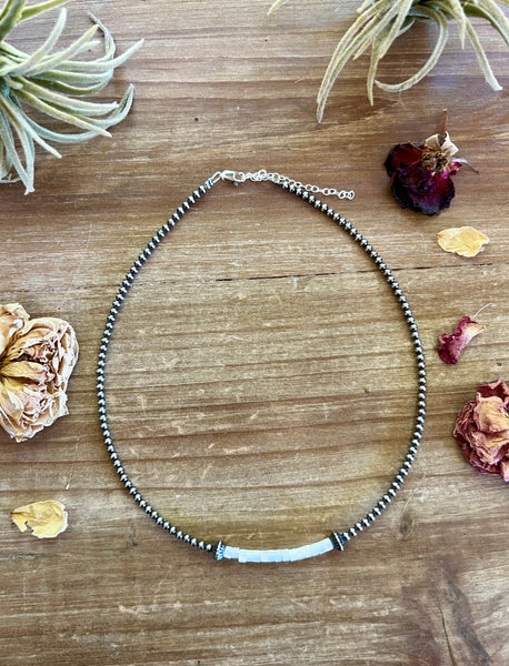 White Shell with 3 mm Sterling Silver Pearls || Choker Necklace