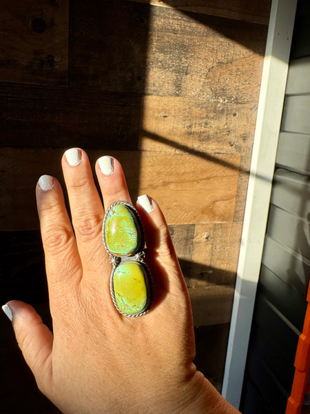 2 Stone Kingman Turquoise and Sterling Silver || Adjustable Ring