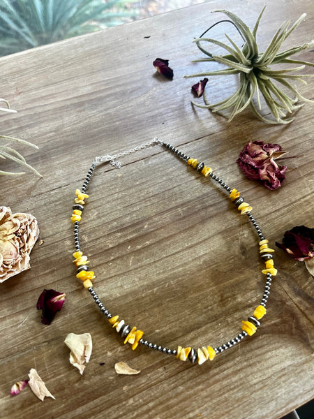 3 mm Sterling Silver Pearls with Yellow Amber 14 inch || Necklace