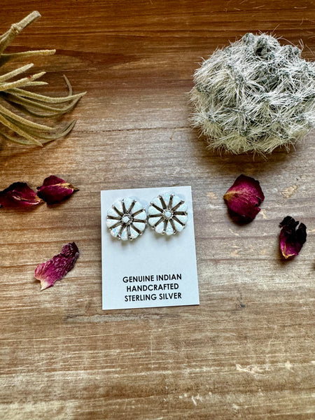 Cluster Flower White Opal || Stud Earrings