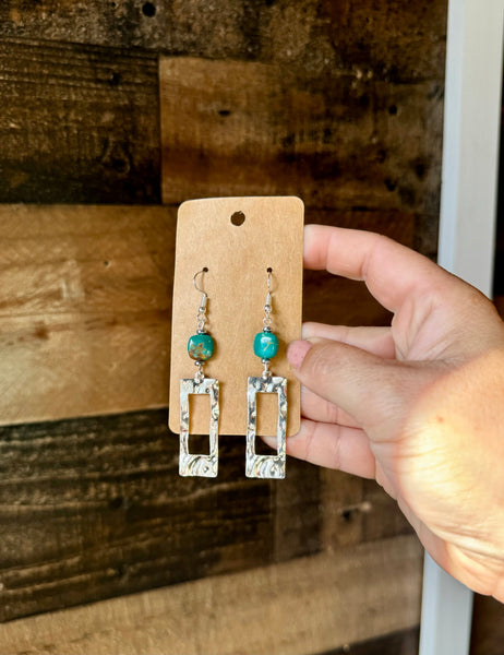 Green Turquoise Rectangle || Earrings