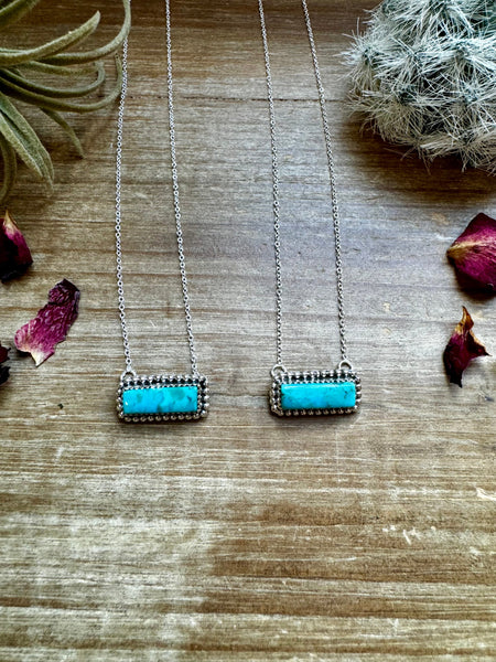 Kingman Turquoise Bar with Sterling Chain 17 inch || Necklace