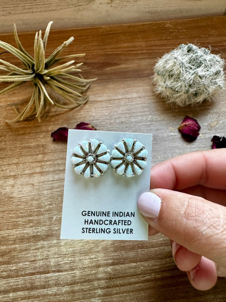 Cluster Flower White Opal || Stud Earrings