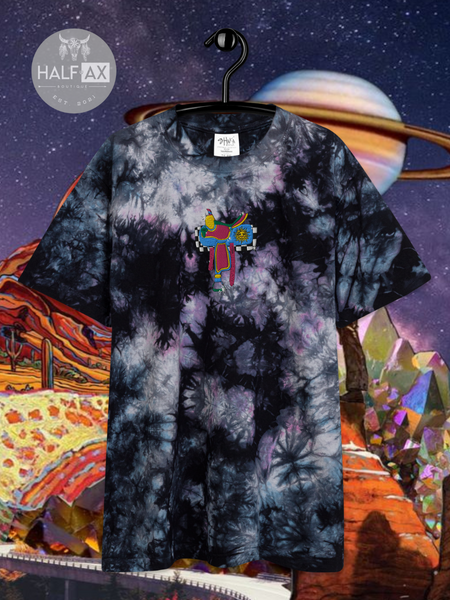 Psychedelic Saddle || Embroidered Tie-Dye Tee