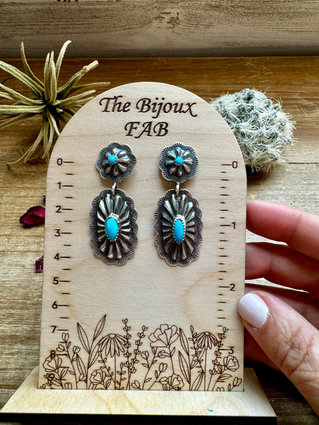 Long Sterling Silver with Turquoise || Stud Dangle Earrings