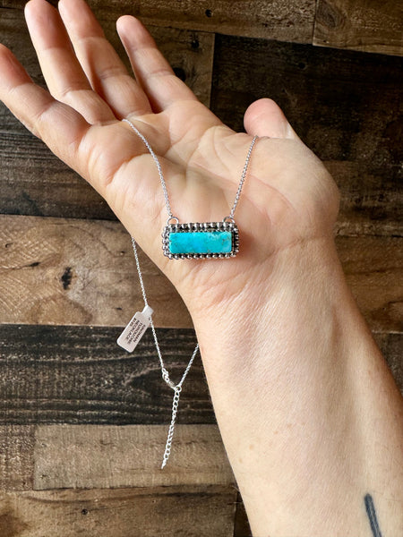 Kingman Turquoise Bar with Sterling Chain 17 inch || Necklace