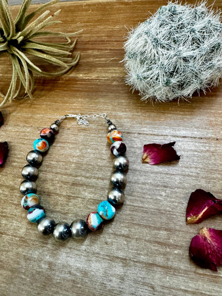 10 mm Sterling Silver Pearls with Mohave Beads || Bracelet