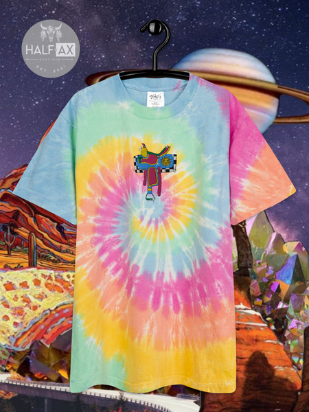 Psychedelic Saddle || Embroidered Tie-Dye Tee