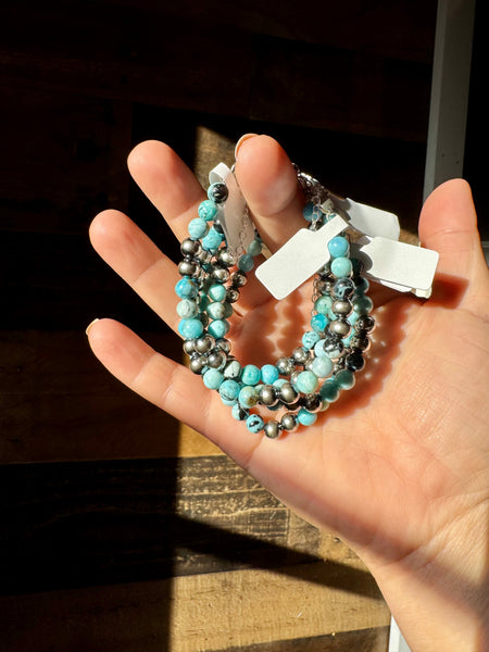 6 mm Sterling Silver Pearls with Blue Opal || Bracelet