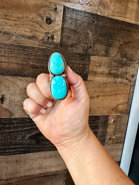2 Stone Kingman Turquoise and Sterling Silver || Adjustable Ring