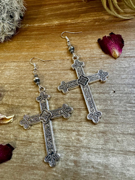 6 mm Cross Sterling Silvers Pearls || Earrings