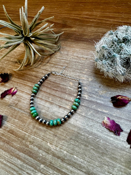 5 mm Sterling Silver Pearls with Real Turquoise Rondelle || Bracelet