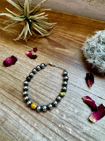 8 mm Sterling Silver Pearls with Bumblebee Jasper || Bracelet