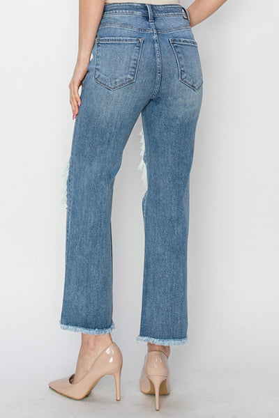RISEN || High Rise Distressed Crop Straight Jeans