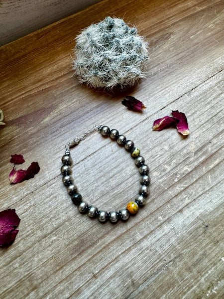8 mm Sterling Silver Pearls with Bumblebee Jasper || Bracelet