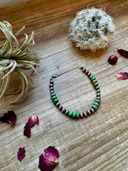 5 mm Sterling Silver Pearls with Real Turquoise Rondelle || Bracelet