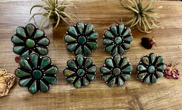 Large Green Turquoise Cluster || Adjustable Rings