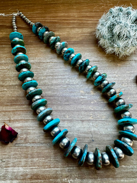 6 mm & 10 mm Sterling Silver Pearls and Turquoise 20 inch || Necklace