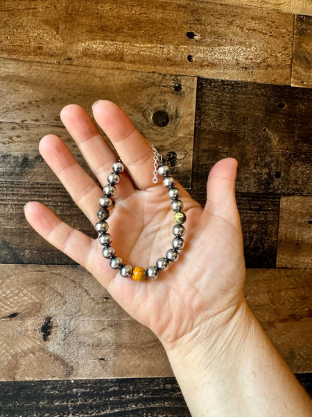 8 mm Sterling Silver Pearls with Bumblebee Jasper || Bracelet