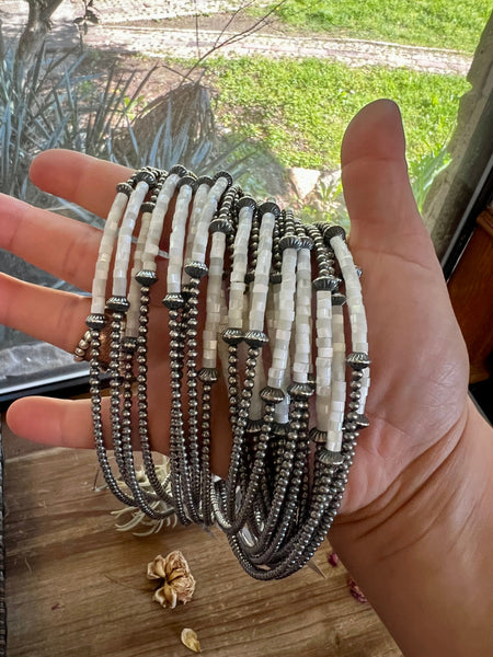 White Shell with 3 mm Sterling Silver Pearls || Choker Necklace