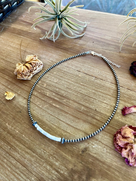 White Shell with 3 mm Sterling Silver Pearls || Choker Necklace