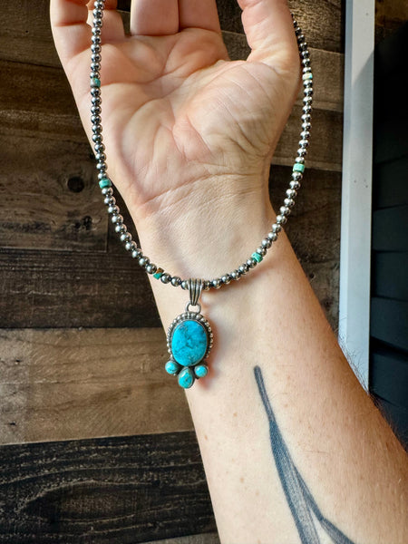 Sterling Silver with Turquoise Oval || Pendant