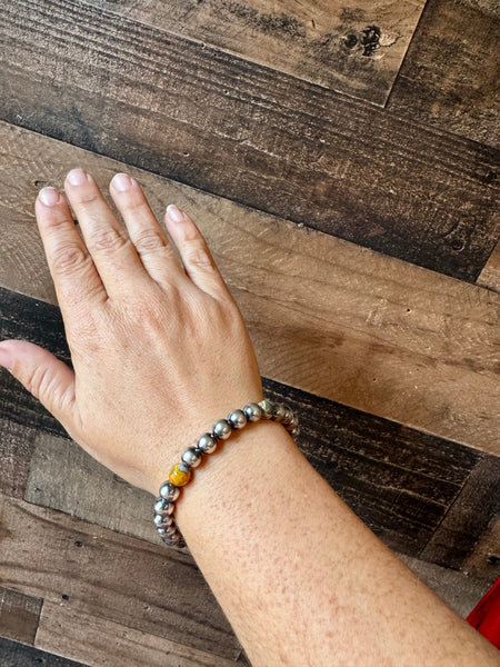 8 mm Sterling Silver Pearls with Bumblebee Jasper || Bracelet