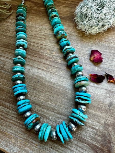6-8-10 mm Sterling Silver Pearls and Turquoise 26 inch || Necklace