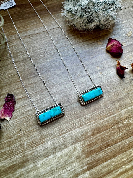 Kingman Turquoise Bar with Sterling Chain 17 inch || Necklace
