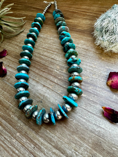 6 mm & 10 mm Sterling Silver Pearls and Turquoise 20 inch || Necklace