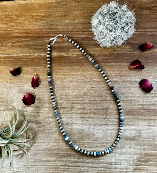 6 mm Sterling Silver Pearls with Black Picasso Jasper Beads 18 inch || Necklace