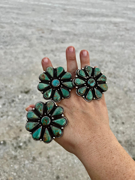 Large Green Turquoise Cluster || Adjustable Rings