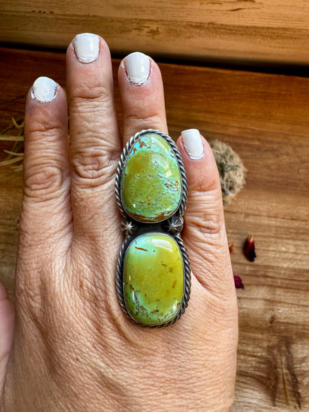 2 Stone Kingman Turquoise and Sterling Silver || Adjustable Ring