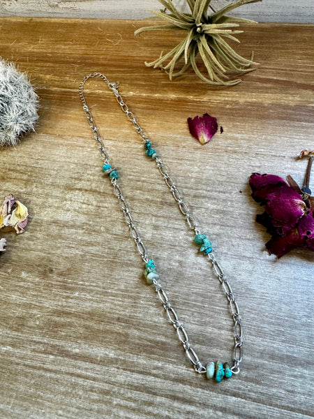 17 inch Silver Plated Chain and Turquoise Nuggets || Necklace