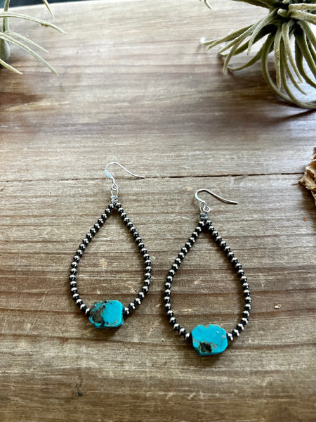 3 mm Sterling Silver Pearls with Real Flat Turquoise || Earrings