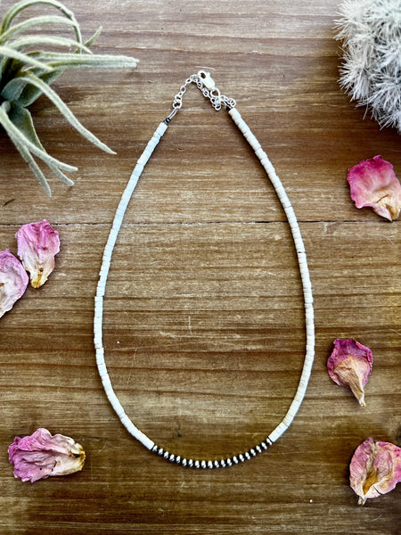 3 mm Sterling Silver Pearls on white 3 mm Magnesite || Choker Necklace