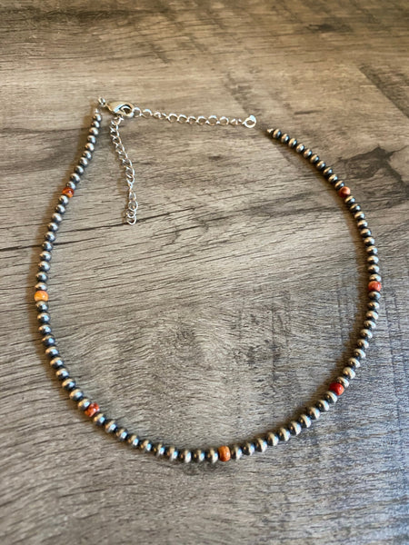 4 mm Sterling Silver Pearls with Spiny Oyster || Choker Necklace