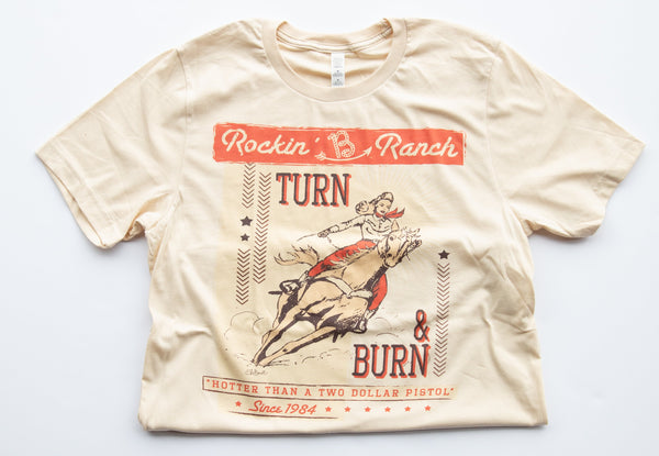 Rockin' B Clothing Turn and Burn Tee-Soft Cream