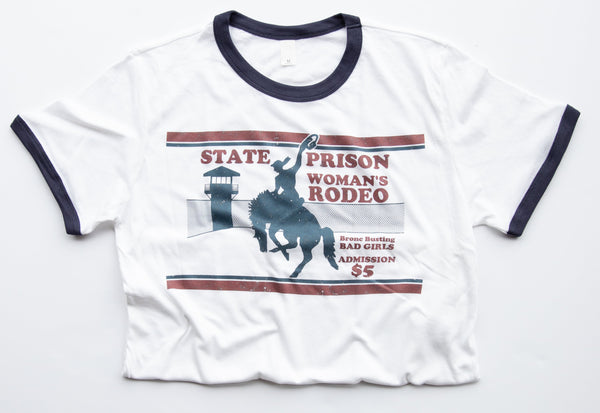 State Prison Women's Rodeo Vintage Ringer-White Body/Navy Ringer