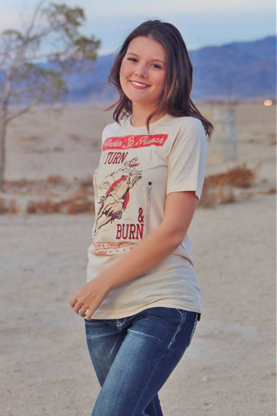 Rockin' B Clothing Turn and Burn Tee-Soft Cream