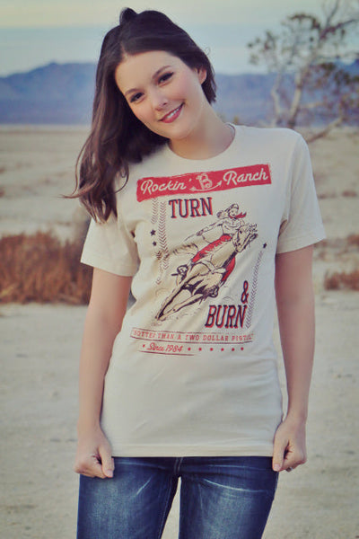 Rockin' B Clothing Turn and Burn Tee-Soft Cream