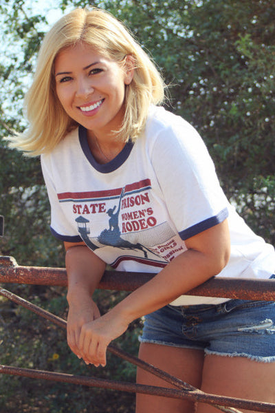 State Prison Women's Rodeo Vintage Ringer-White Body/Navy Ringer