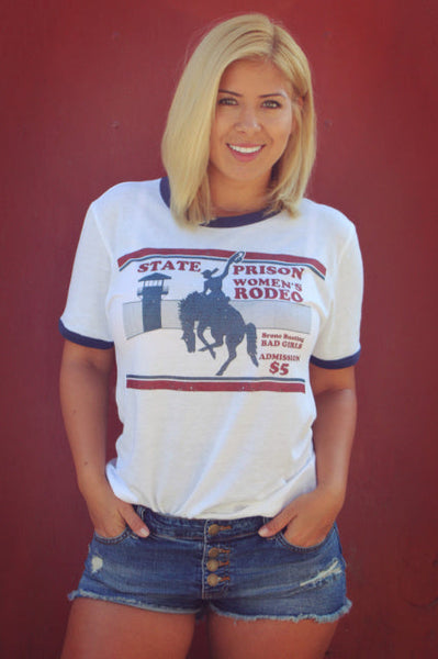 State Prison Women's Rodeo Vintage Ringer-White Body/Navy Ringer
