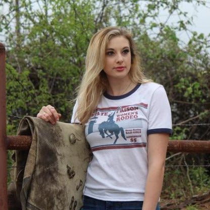 State Prison Women's Rodeo Vintage Ringer-White Body/Navy Ringer