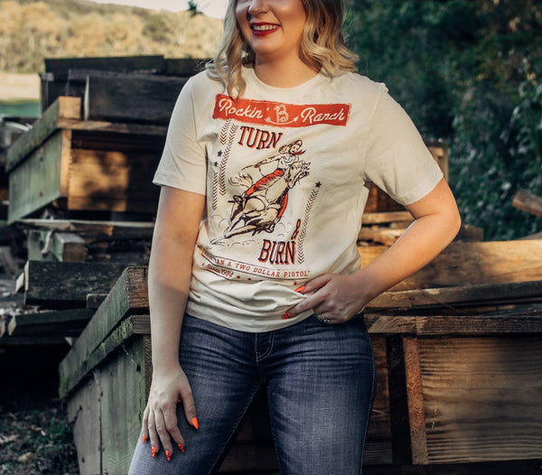 Rockin' B Clothing Turn and Burn Tee-Soft Cream