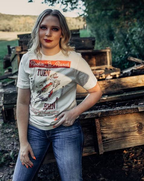 Rockin' B Clothing Turn and Burn Tee-Soft Cream