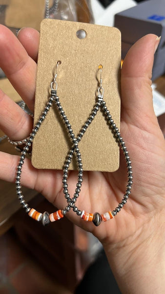 3 mm Teardrop Sterling Silver Pearls with Orange Spiny || Earrings